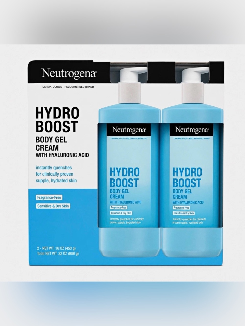 Neutrogena Hydro Boost Body Gel Cream Hyaluronic Acid Fragrance Free 2 x 16 oz